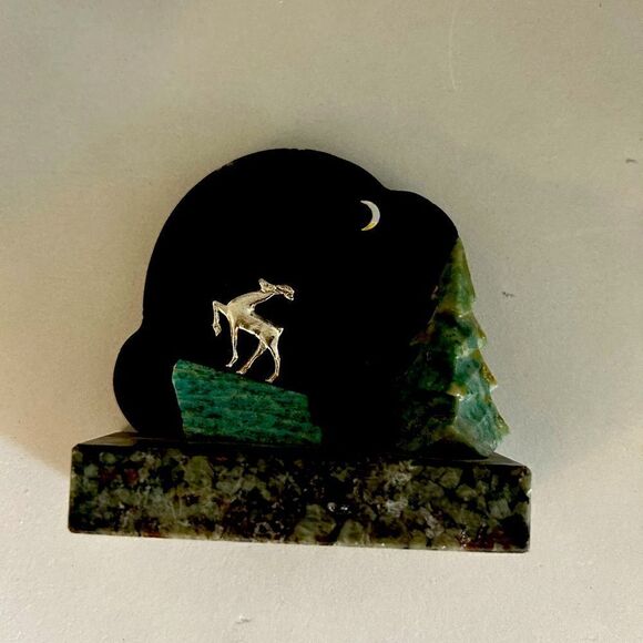 Vintage Antique Malachite  natural stone deer decor - Picture 2 of 2
